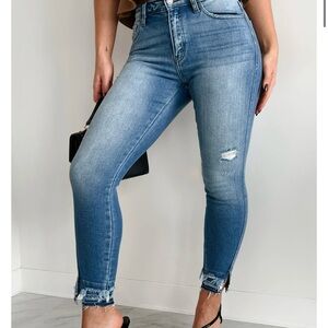 KanCan Light Blue Ankle Jeans with Distressed Hem